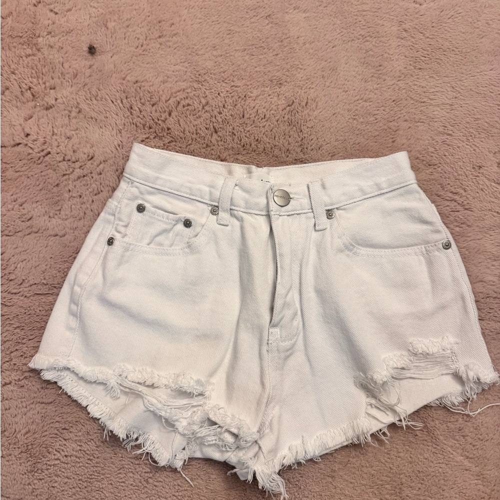 Superdown White Distressed Jean Shorts